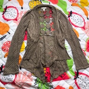 Y2K/90s fairycore Crochet Brown open ruffle waterfall cardigan